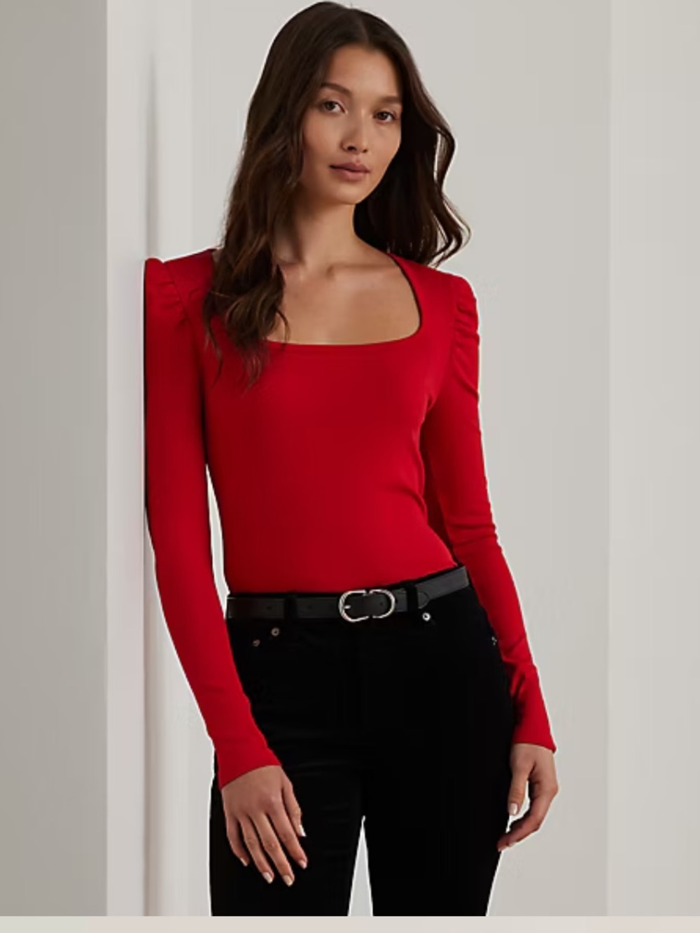 Stretch Cotton Ribbed Puff-Sleeve Tee